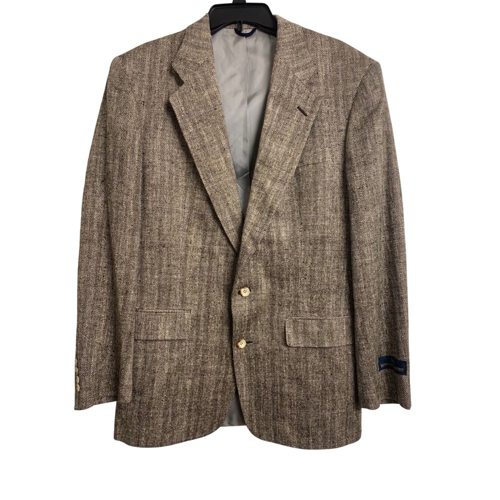 Hawksley & Wight ‎ 100% Silk Chevron Herringbone Blazer Brown  Mel Fox Co